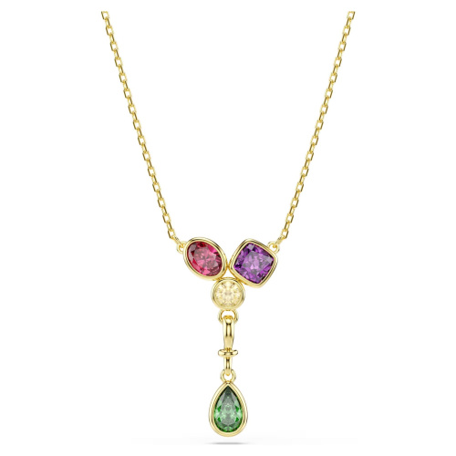 Imber Y pendant Mixed cuts, Multicolored, 18K gold finish