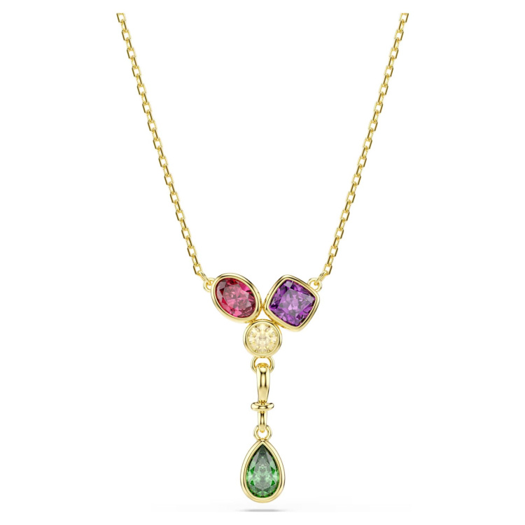 Imber Y pendant Mixed cuts, Multicolored, 18K gold finish