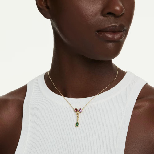 Imber Y pendant Mixed cuts, Multicolored, 18K gold finish