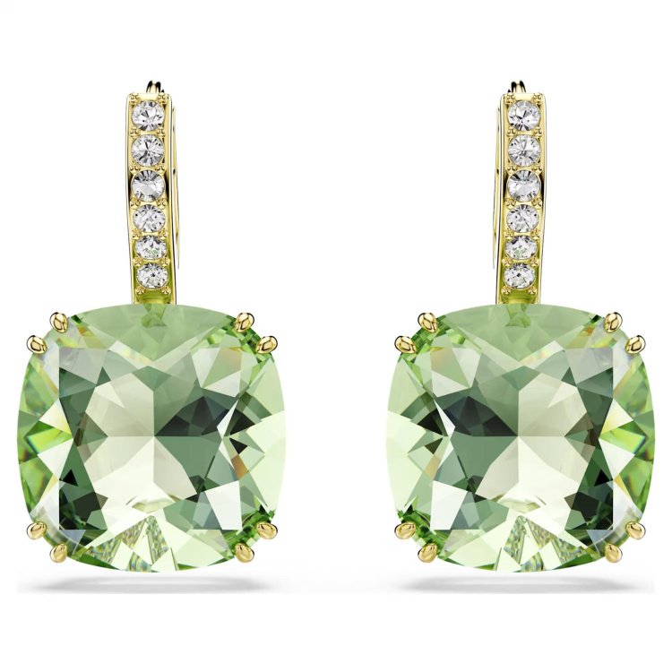 Millenia drop earrings Cushion cut, Green, 18K gold finish