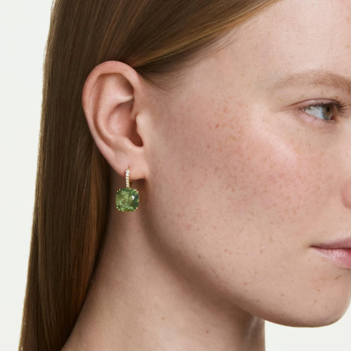 Millenia drop earrings Cushion cut, Green, 18K gold finish