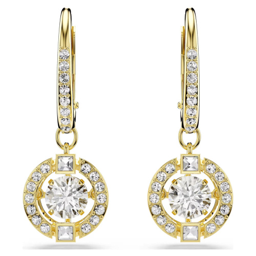 Una Angelic drop earrings Round cut, White, 18K gold finish
