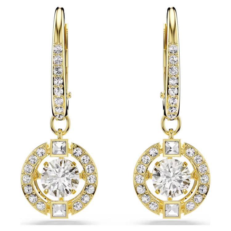 Una Angelic drop earrings Round cut, White, 18K gold finish