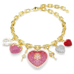 Idyllia necklace Mixed cuts, Heart, Key, Multicolored, 18K gold finish