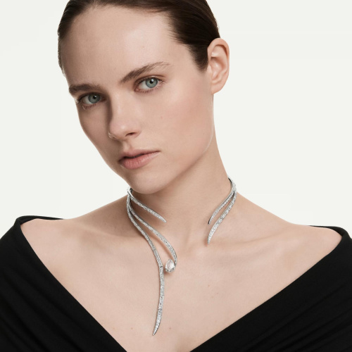 Vienna necklace Mixed cuts, White, Rhodium plated