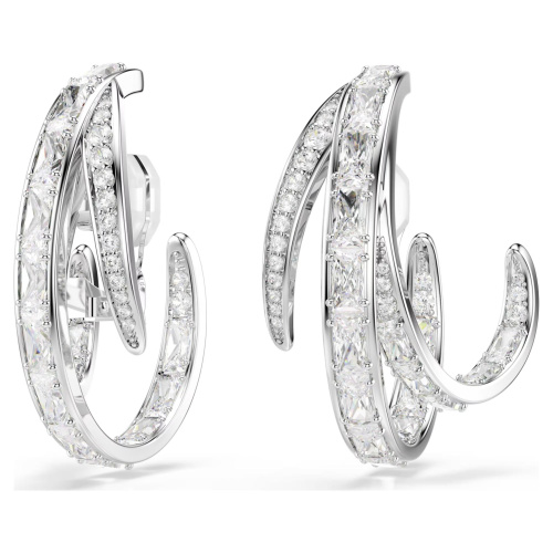 Vienna clip earrings Mixed cuts, White, Rhodium plated