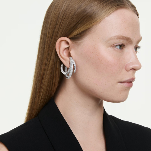 Vienna clip earrings Mixed cuts, White, Rhodium plated