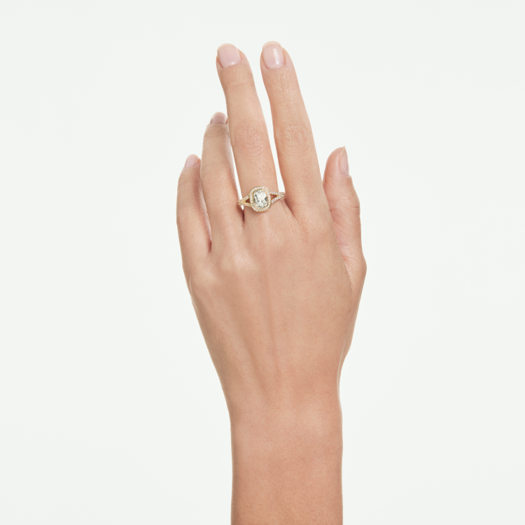 Una Angelic ring, Round cut, White, Gold-tone plated