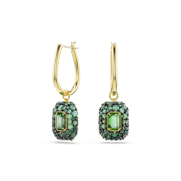 Sublima drop earrings, Octagon cut, Green, 18K gold finish