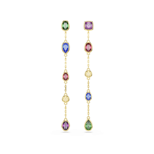 Imber drop earrings, Mixed cuts, Multicolored, 18K gold finish