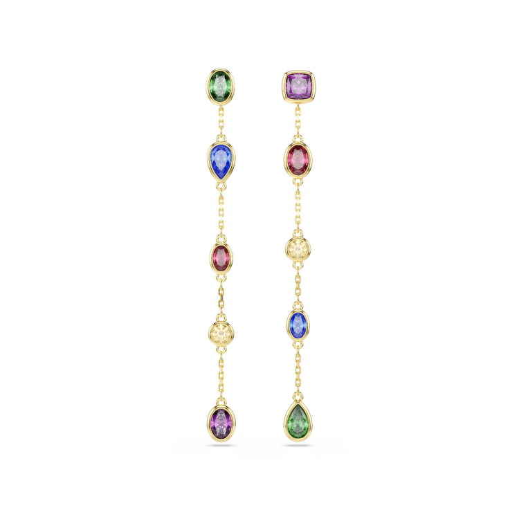 Imber drop earrings, Mixed cuts, Multicolored, 18K gold finish