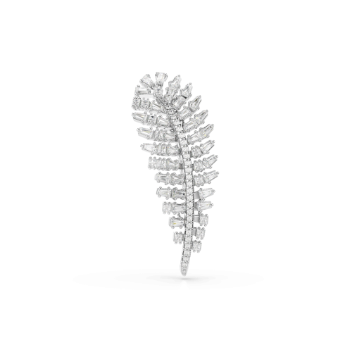 Vienna brooch, Mixed cuts, Feather, White, Rhodium plated