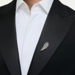 Vienna brooch, Mixed cuts, Feather, White, Rhodium plated