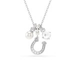 Symbolica pendant, Crystal pearl, Round cut, Pavé, Horseshoe, White, Rhodium plated