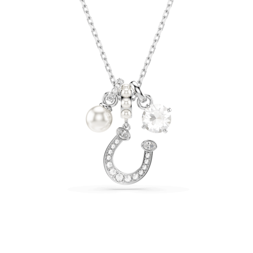 Symbolica pendant, Crystal pearl, Round cut, Pavé, Horseshoe, White, Rhodium plated