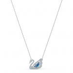 Dancing Swan Necklace, Blue, Rhodium plated