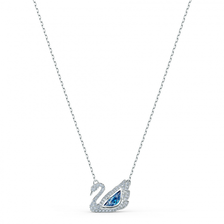 Dancing Swan Necklace, Blue, Rhodium plated