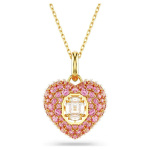 Hyperbola pendant Octagon cut, Crystal pearls, Heart, Pink, Gold-tone plated
