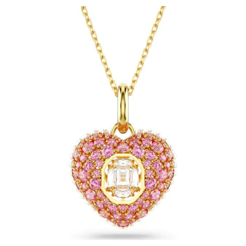 Hyperbola pendant Octagon cut, Crystal pearls, Heart, Pink, Gold-tone plated