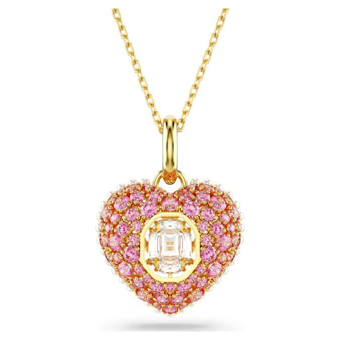 Hyperbola pendant Octagon cut, Crystal pearls, Heart, Pink, Gold-tone plated