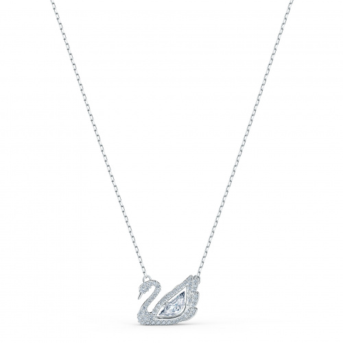 Dancing Swan Necklace, White, Rhodium plated