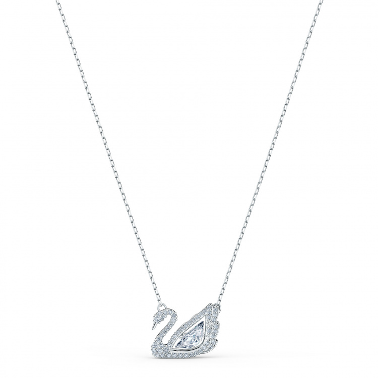 Dancing Swan Necklace, White, Rhodium plated