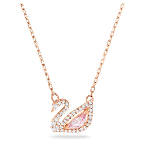 Dazzling Swan Necklace, Multi-colored, Rose-gold tone plated
