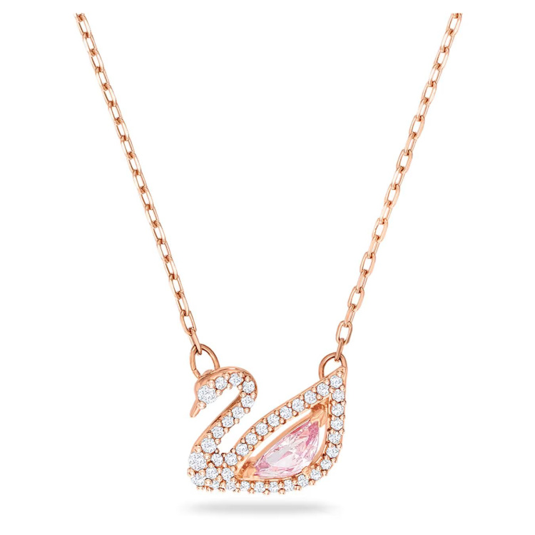 Dazzling Swan Necklace, Multi-colored, Rose-gold tone plated