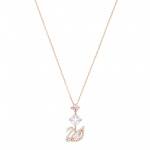 Dazzling Swan Y Necklace, Multi-colored, Rose-gold tone plated