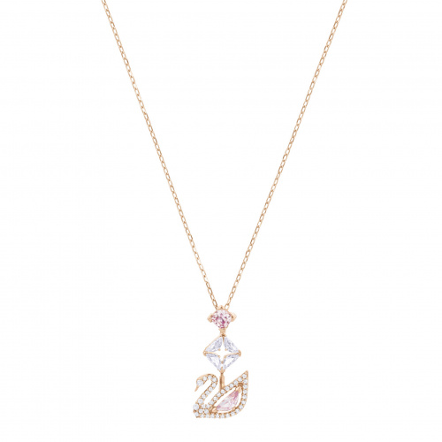 Dazzling Swan Y Necklace, Multi-colored, Rose-gold tone plated