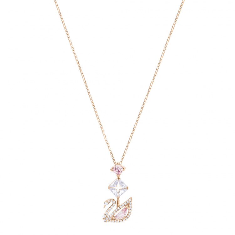 Dazzling Swan Y Necklace, Multi-colored, Rose-gold tone plated