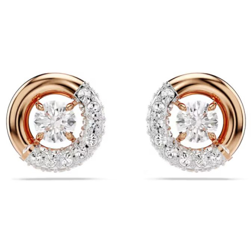 Dextera stud earrings Round cut, White, Rose gold-tone plated