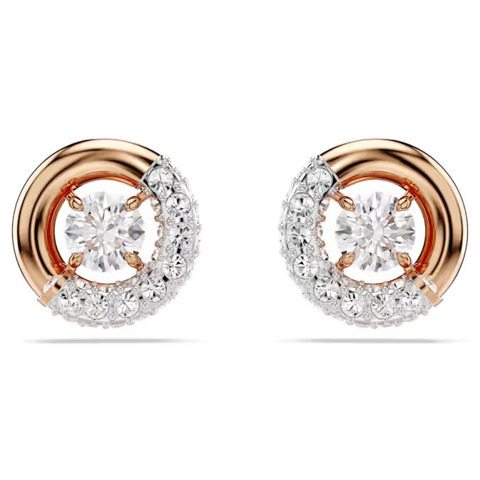 Dextera stud earrings Round cut, White, Rose gold-tone plated