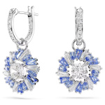 Idyllia drop earrings Flower, Blue, Rhodium plated
