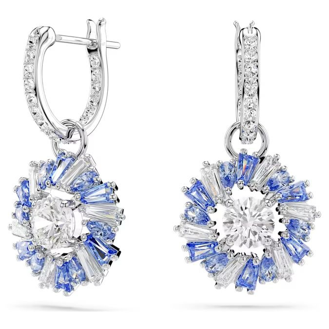 Idyllia drop earrings Flower, Blue, Rhodium plated