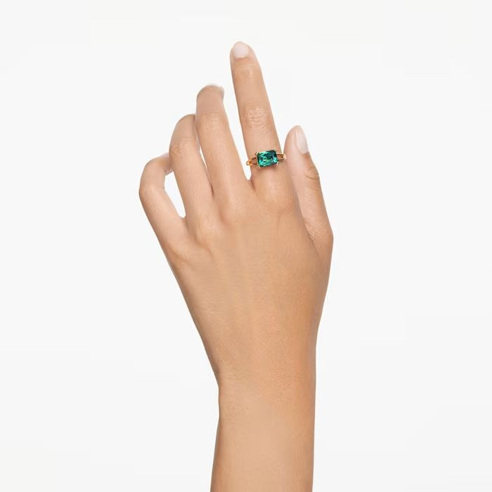 Matrix cocktail ring Rectangular cut, Green, Gold-tone plated