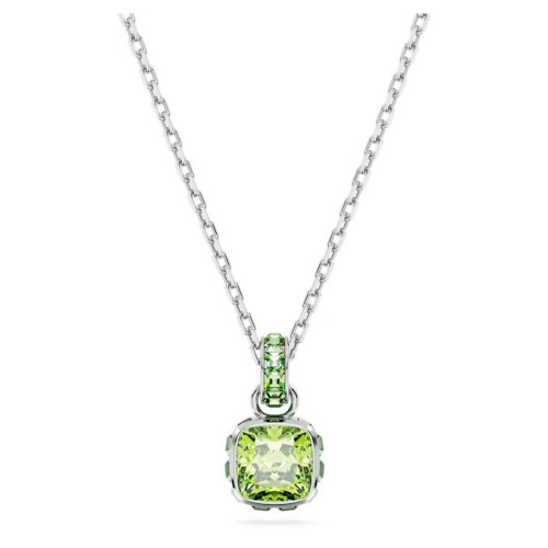 Birthstone pendant Square cut, August, Green, Rhodium plated