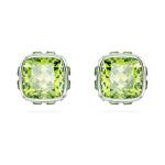Birthstone stud earrings Square cut, August, Green, Rhodium plated