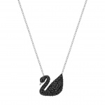 Swarovski Iconic Swan Pendant, Black, Rhodium plated