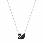 Swarovski Iconic Swan Pendant, Black, Rose-gold tone plated