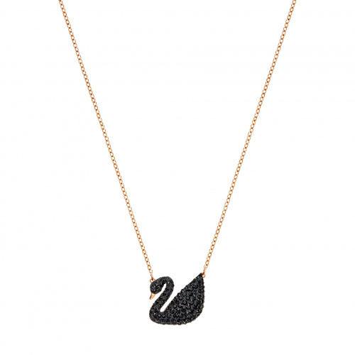 Swarovski Iconic Swan Pendant, Black, Rose-gold tone plated