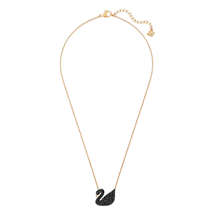 Swarovski Iconic Swan Pendant, Black, Rose-gold tone plated