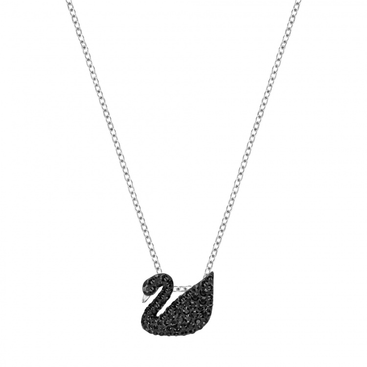 Swarovski Iconic Swan Pendant, Black, Rhodium plated