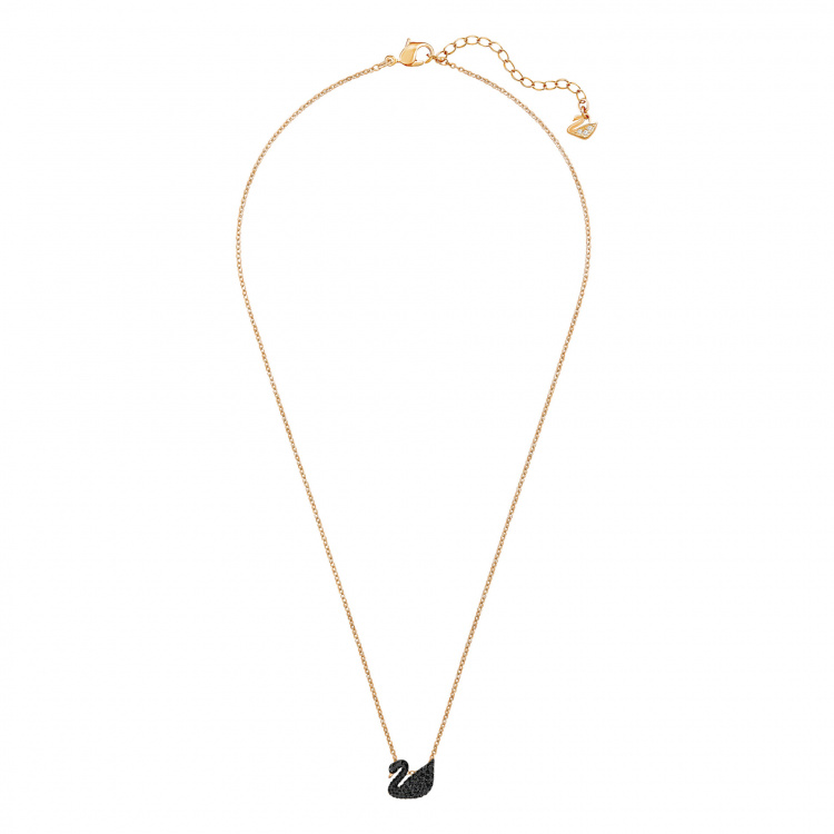 Swarovski Iconic Swan Pendant, Black, Rose-gold tone plated