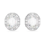 Mesmera clip earrings Octagon cut, White, Rhodium plated