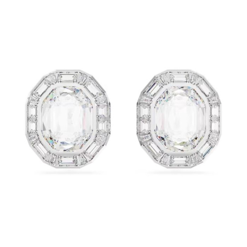 Mesmera clip earrings Octagon cut, White, Rhodium plated