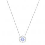 Una necklace Round cut, Blue, Rhodium plated