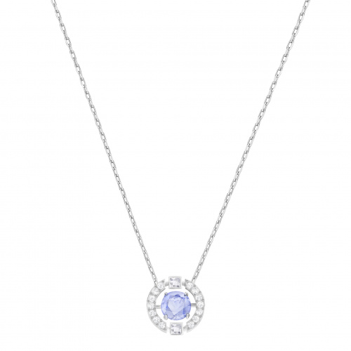 Una necklace Round cut, Blue, Rhodium plated