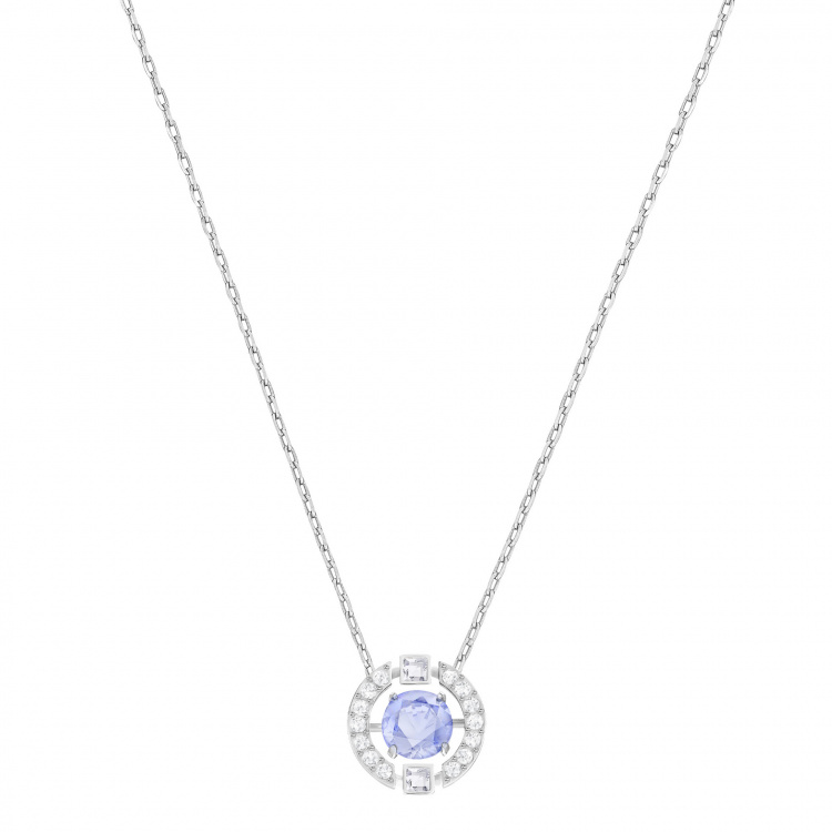 Una necklace Round cut, Blue, Rhodium plated
