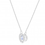 Una necklace Round cut, Blue, Rhodium plated